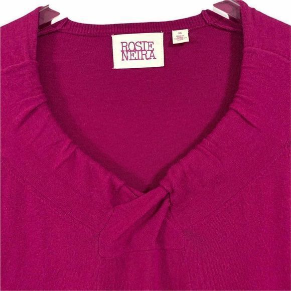 Anthropologie Rosie Netra Knit Top Sweater XS Scoop Neck Long Sleeves In Fucsia - Picture 2 of 7